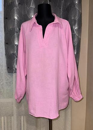 Блуза, рубашка муслін,вафля 2xl-3xl рожева
