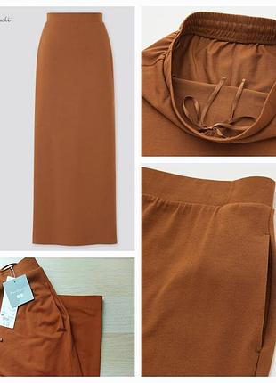 Юбка uniqlo airism коричневая меди с разрезом