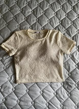 Бежевий ажурний вʼязаний топ zara