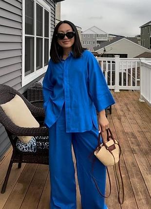 Костюм из льна рубашка брюки лен oversize xs s m zara 3108/709