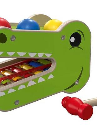 Деревянная скамейка с ксилофоном крокодил playtive — игрушка для развития и музыки.