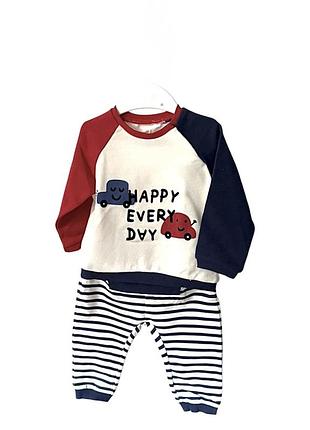 Новий з бірками трикотажний комплект для хлопчика mayoral newborn (2691, молочно-синьо-червоний в смужку) на 6-9 міс
