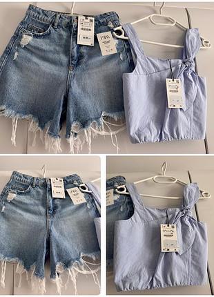 Джинсові шорти zara, стан нового,,топ zara новий