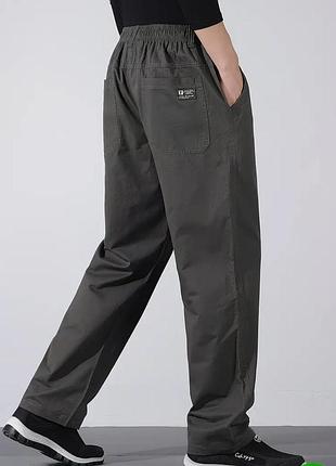 Брюки мужские коттоновые прямого кроя на резинке цвет хаки р.xxl