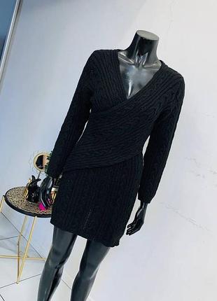 Черное вязаное платье с запахом (имитация) shein s