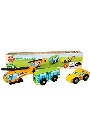 🚖🚍🚁 дерев’яні машинки playtive (гелікоптер, автобус, таксі) 🌳 сумісні з brio, ecotoys, doris