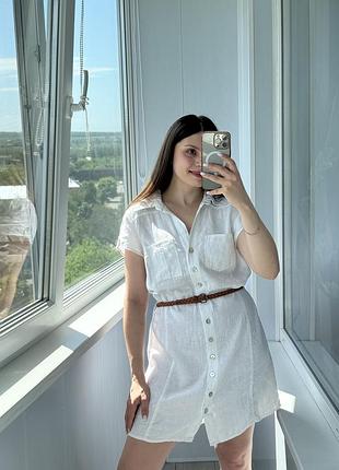 Біла льняна сукня на ґудзиках 1+1=3