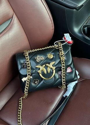 Сумка pinko black quilted leather love mini puff pins