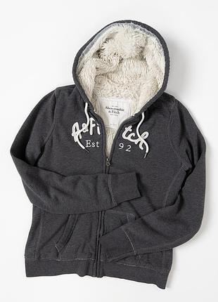 Abercrombie & fitch womens gray sherpa fleece lined zip hoodie jacket жіноча худі-кофта abercrombie & fitch темно-сірого кольору на блискавці. модел
