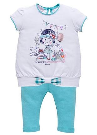 090.73494.055 костюм: футболка + легінси для дівчинки chicco 74,80 см біло/бірюзрвий
