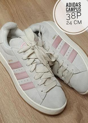Кроссовки кеды adidas campus оригинал 38.5 р (24 см) ji2752 замшевые розовые