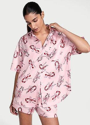 Жіноча піжама (шорти + сорочка) victoria's secret (299587916930) oversize satin short pajama set m рожева