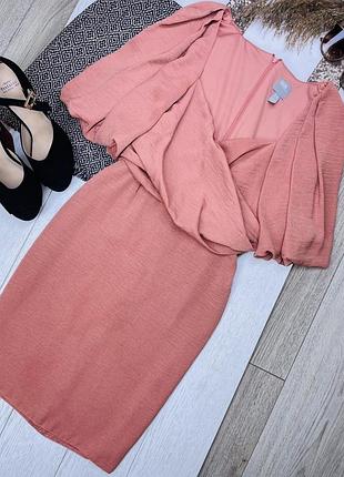 Літня сукня asos s коротке плаття святкове рожева сукня на запах з об’ємними рукавами