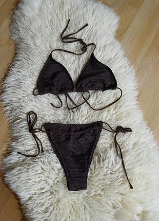 Трендовый женский раздельный коричневый купальник h&amp;m