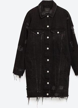 Куртка жіноча джинсова подовжена з рваностями zara s