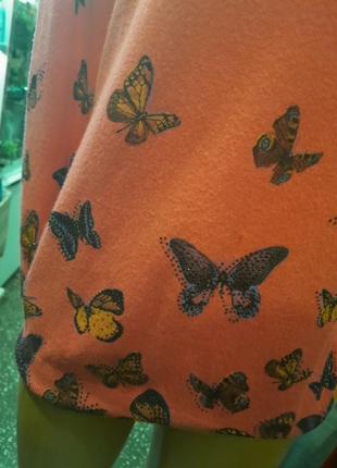 Кораловая кофта нарядная с бабочками3 фото