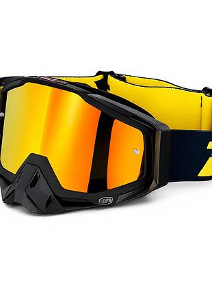 Мото очки 100% c1 black + yellow для кроссового шлема ветрозащитные солнцезащитные
