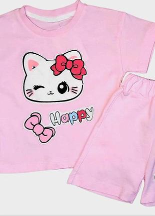 Комплект для девочки футболка и шорты принт hello kitty 74 розовый