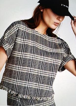 Вкорочений топ твідовий кропу топ полотна zara,стиль шанель
