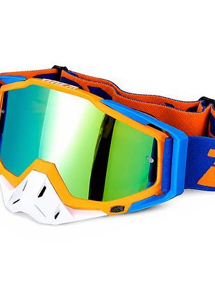 Мото очки 100% c19 orange + blue для кроссового шлема ветрозащитные солнцезащитные