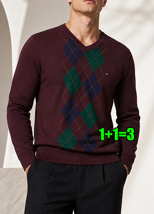 💥1+1=3 брендовый мужской свитер с ромбиками tommy hilfiger, размер 42 - 44