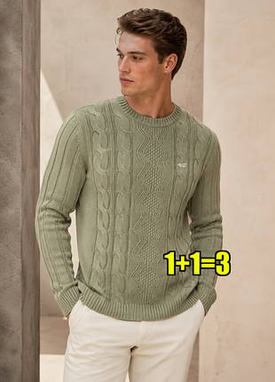 🤩1+1=3 брендовый мужской свитер хаки hollister, размер 46 - 48