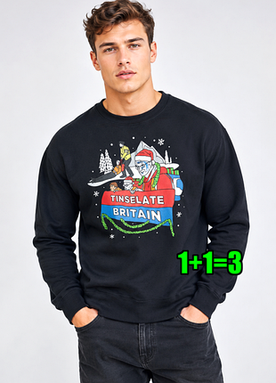 🤩1+1=3 оригинальный черный утепленный свитшот свитер на флисе, размер 50 - 52
