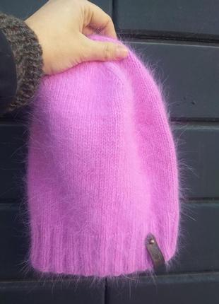 Пухнаста рожева барбі шапка біні з ангори