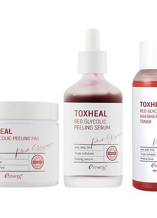 Набір для пілінгу обличчя esthetic house toxheal тонер 180 мл + кислотна сироватка 100 мл + відлущувальні диски 100 шт