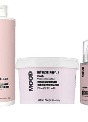 Набор для глубокого восстановления поврежденных волос mood intensive repair шампунь 400 мл, маска 500 мл, масло 100 мл