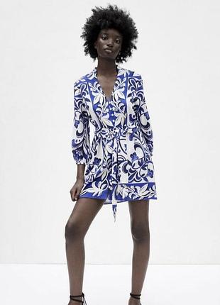 Сукня сорочка з візерунком з поясом квітковий принт zara оригінал