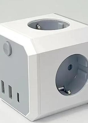 Мережевий розгалужувач перехідник-куб e-smarter hht102de — travel adapter з usb та type-c