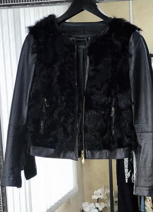 Куртка zara из 100% кожи с меховой отделкой,