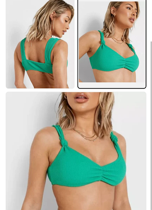 Зелений ліф від купальника boohoo crinkle knot detail scoop bikini top, розмір м,eu 38