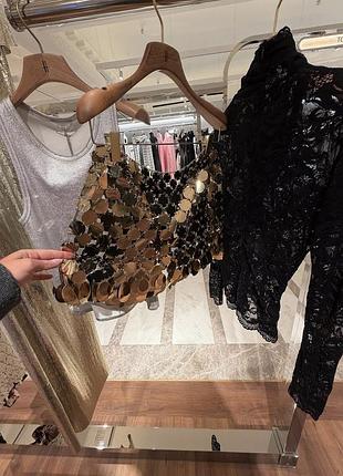 Напівпрозора крута блузка топ ажурна мереживна кофта сітка zara
