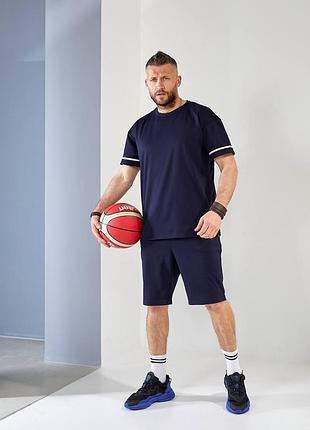 Спортивный костюм мужской с футболкой и шортами двунить 48-50 темно-синий