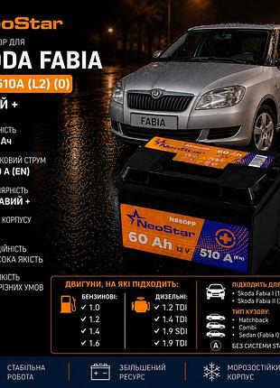 Акумулятор для skoda fabia neostar 60аг 510а (l2) правий плюс (+)