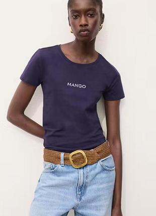 Футболка женский хлопок лого mango. цвет: синяя.