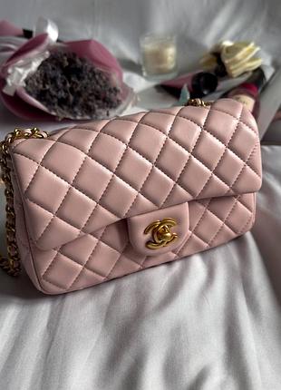 Сумка люкс якість chanel classic 1.55 small single flap in pink/gold