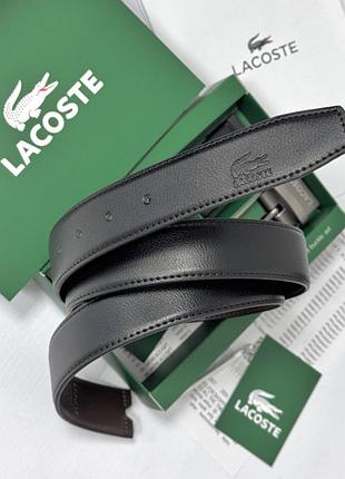 Мужской подарочный набор lacoste, двусторонний ремень lacoste с двумя пряжками, черный кожаный ремень лакоста