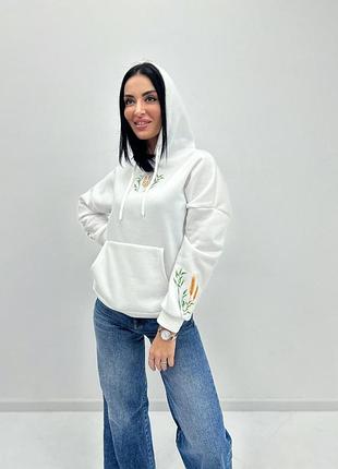 Утепленный худи с патриотическим принтом "grass" | норма и батал белый, 46-48