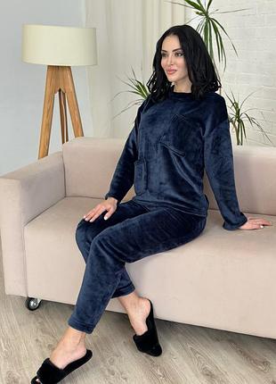 Махровий костюм з декоративними кишенями "luci" темно-синій, 42-44