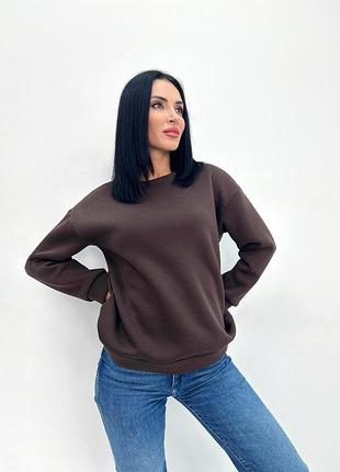 Женский теплый батник "wear" турция | норма и батал шоколадный, 46-48