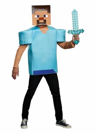 Костюм minecraft майнкрафт стів/steve для дорослих, універсальний розмір, футболка та маска