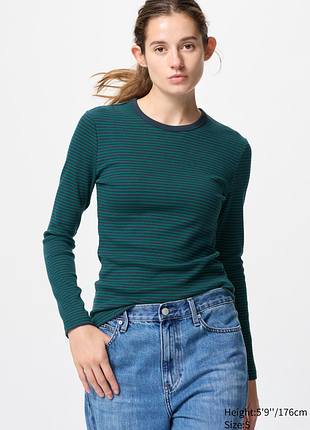 Мягкая ребристая футболка лонгслив, полоска uniqlo