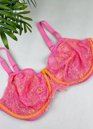 Бюстгальтер m&amp;s, розового цвета с оранжевым кружевом, размер 90f