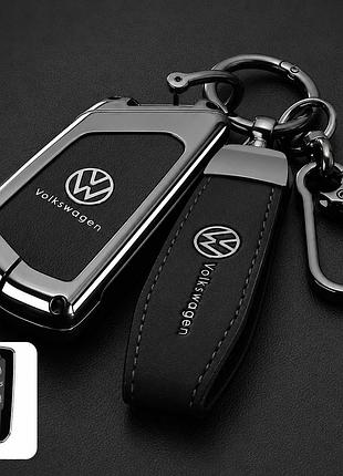 Металлический кейс на ключ volkswagen, чехол для ключа фольксваген golf, passat, tiguan, touareg графит + брелок в подарок
