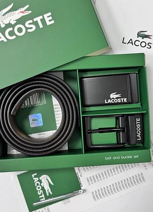 Мужской подарочный набор lacoste, двусторонний ремень lacoste с двумя пряжками, черный кожаный ремень лакоста