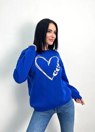 Утеплений світшот з принтом "heart" | норма і батал електрик, 50-52