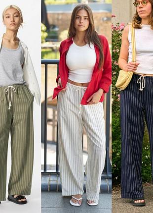 Брюки uniqlo из льняной смеси easy в мелкую полоску